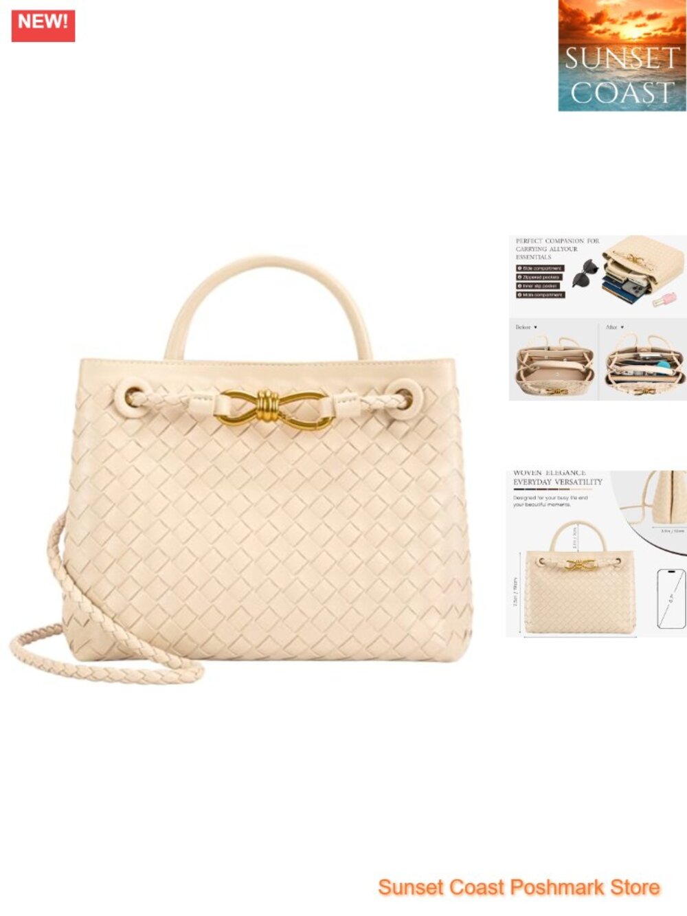 Woven Tote Bag PU Leather Top Handle Shoulder Crossbody Purse Handbag